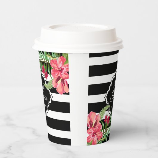 Zwarte strepen Exotische bloemen - Afstuderen papi Papieren Bekers (Links)