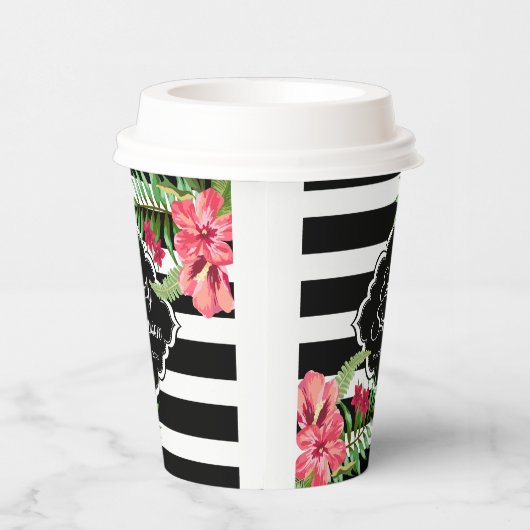 Zwarte strepen Exotische bloemen - Afstuderen papi Papieren Bekers (Rechts)