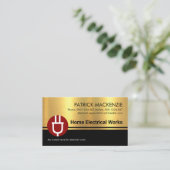 Zwarte Strepen Gouden Textuur Elektrisch Visitekaartje (Staand voorkant)