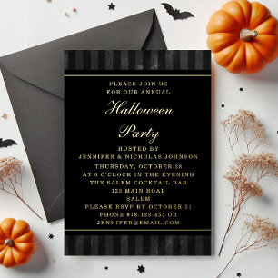 Zwarte Strepen Halloween Feest Goud Folie Uitnodiging Briefkaart