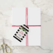 Zwarte strepen met gouden Confetti en dennenappels Cadeaulabel