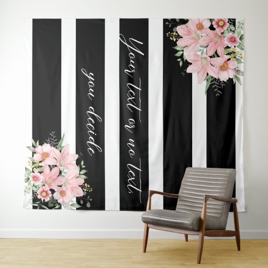 Zwarte strepen met Lilly Bouquet Design Wandkleed (In Situ (horizontaal))