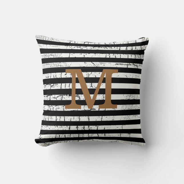 zwarte strepen monogrammed decor-idee kussen (Voorkant)