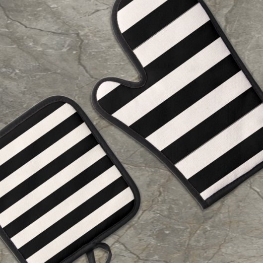 Zwarte Strepen Ovenwant & Pannenlap Set