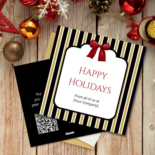 Zwarte Strepen & Rode Strik Aangepaste Zakelijke G Feestdagenkaart
