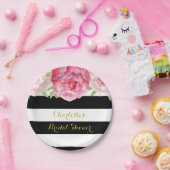 Zwarte Strepen Roze Aquarel Bruiloft Bord (Feest)