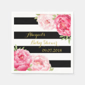 Zwarte Strepen Roze Bloemen Baby shower Servetten (Voorkant)