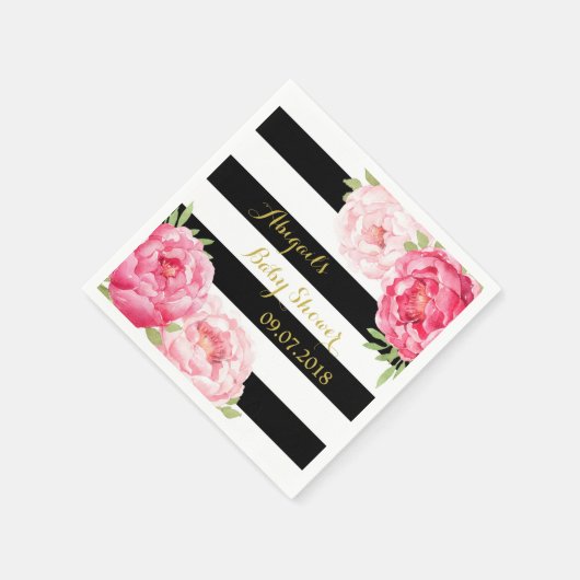 Zwarte Strepen Roze Bloemen Baby shower Servetten (Hoek)