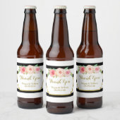 Zwarte Strepen Roze Bloemen Gouden Bierlabel Bier Etiket (Flessen)