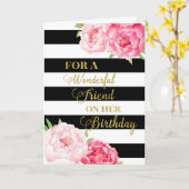 Zwarte Strepen Roze Bloemen Vriend Verjaardag Kaar Kaart (Gele Bloem)
