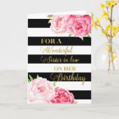 Zwarte Strepen Roze Bloemen Zuster in de wet Verja Kaart (Gele Bloem)