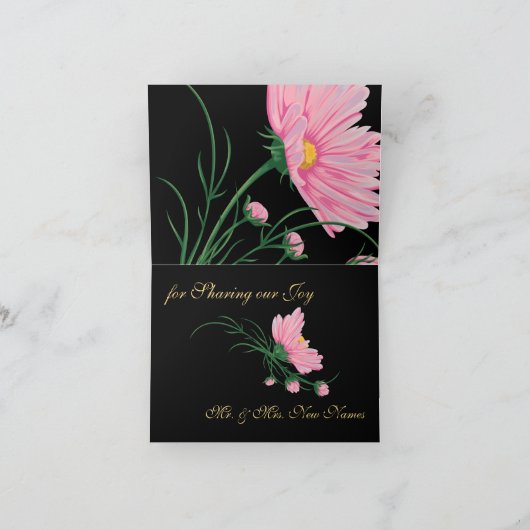 Zwarte Strepen Roze Daisies Dank Je Bedankkaart (Binnen)