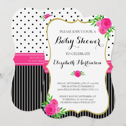  zwarte strepen Stippen Roze Baby shower Kaart (Voorkant / Achterkant)