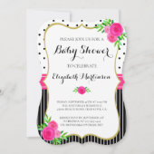  zwarte strepen Stippen Roze Baby shower Kaart (Voorkant)