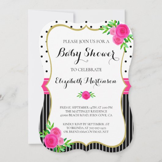  zwarte strepen Stippen Roze Baby shower Kaart (Voorkant)