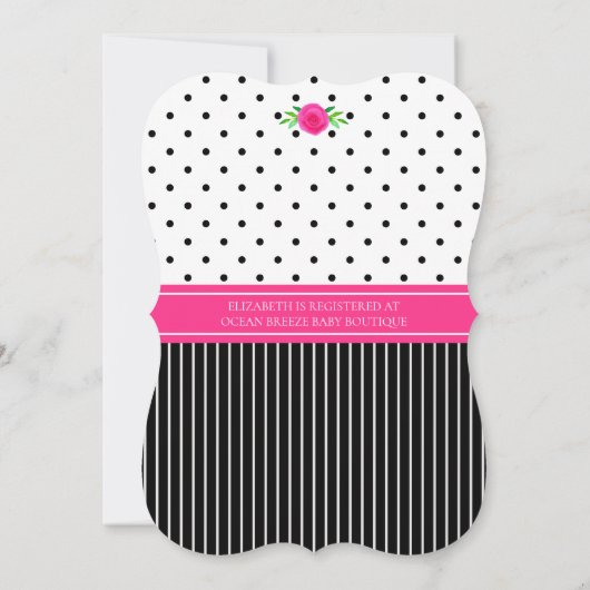  zwarte strepen Stippen Roze Baby shower Kaart (Achterkant)