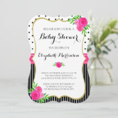  zwarte strepen Stippen Roze Baby shower Kaart (Staand voorkant)