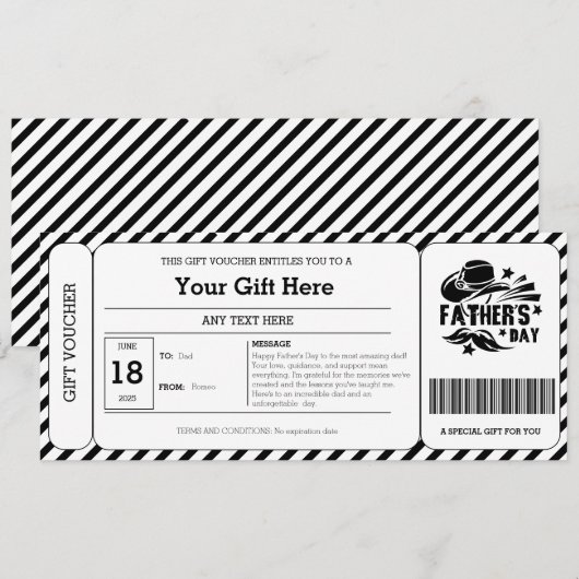 Zwarte Strepen Vaderdag Cadeaubon (Voorkant / Achterkant)