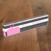 Zwarte strepes roze Apple-leerstoel Naambordje (Zijkant)