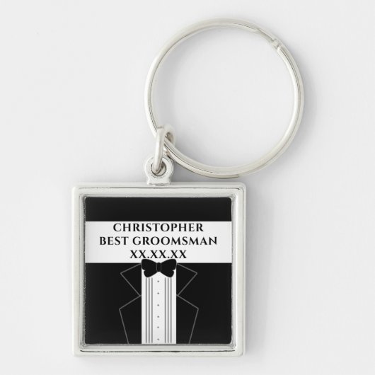 Zwarte strik beste getuige smoking trouw sleutelha sleutelhanger (Voorkant)