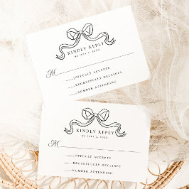 Zwarte Strik Bruiloft RSVP met Vintage Elegantie Informatiekaartje