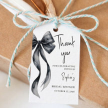 Zwarte strik bruiloftsshower favor tags met coquet