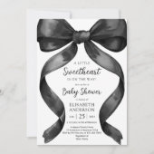 Zwarte strik Coquette babyshower uitnodiging (Voorkant)