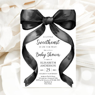 Zwarte strik Coquette babyshower uitnodiging