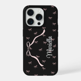Zwarte strik Coquette gepersonaliseerde telefoon iPhone 15 Pro Case