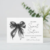 Zwarte Strik Coquette Script Sweet 16 Dank Je Wel  Bedankkaart (Staand voorkant)