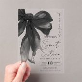 Zwarte strik Coquette Script Sweet 16-feest Acryl Uitnodigingen (Insitu (Draagbaar))