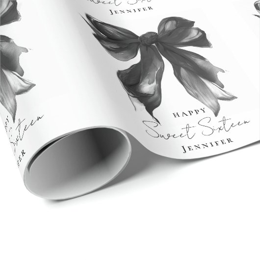 Zwarte strik coquette script Sweet 16-feest Cadeaupapier (Rol Hoek)