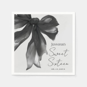 Zwarte strik coquette script Sweet 16-feest Grijs  Servet