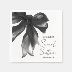 Zwarte strik coquette script Sweet 16-feest Servet