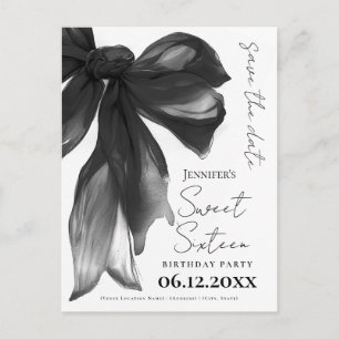 Zwarte Strik Coquette Sweet 16 Bewaar de Datum Briefkaart