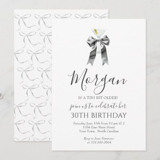 Zwarte strik Een Tini Bit Oudere Martini Uitnodigi Kaart (Voorkant / Achterkant)