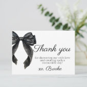 Zwarte strik Franse bruidsdouche dank je Bedankkaart (Staand voorkant)