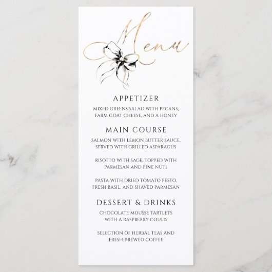 Zwarte strik goud typografie elegante feestmenu menu (Voorkant)