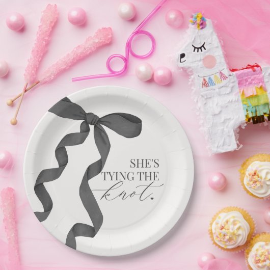 Zwarte strik het knopen van de bruidsmeisjes bruid papieren bordje (Feest)