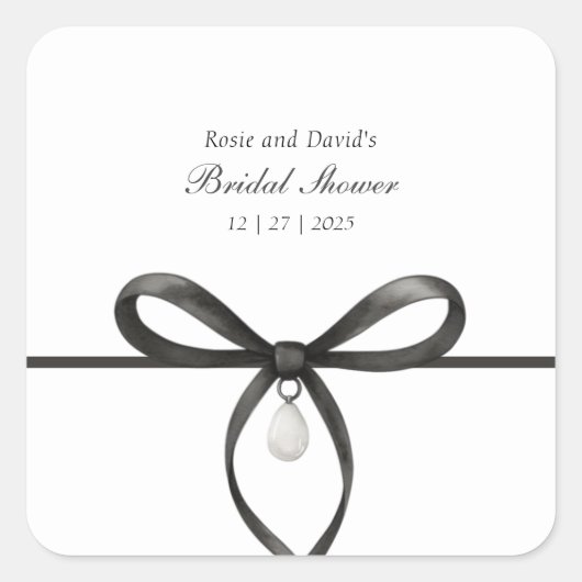 Zwarte Strik Met Parel Old Money Stijl Bruidsdouch Vierkante Sticker (Voorkant)