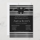 Zwarte strik met witte strepen Nieuwjaarsuitnodigi Kaart (Achterkant)