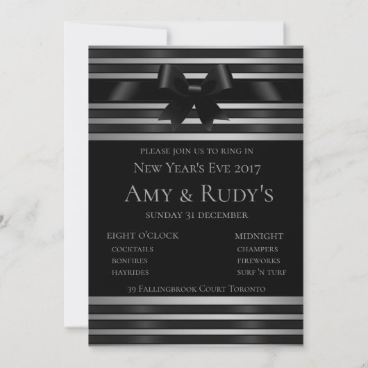 Zwarte strik met zilveren strepen Oud en Nieuw uit Kaart (Achterkant)