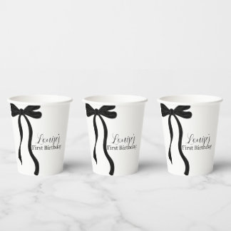 Zwarte Strik Minimalistische 1e Verjaardagsfeestje Papieren Bekers
