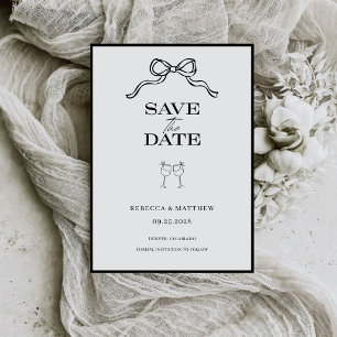 Zwarte strik minimalistische zwarte en witte trouw save the date