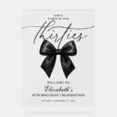 Zwarte strik om haar dertigste 40e verjaardag acryl bord (Voorkant)