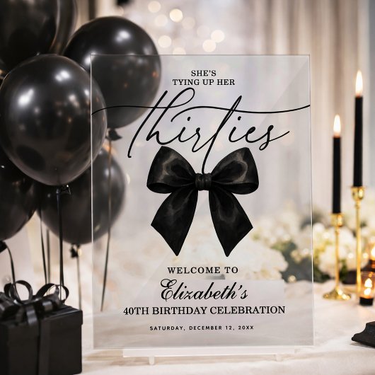 Zwarte strik om haar dertigste 40e verjaardag acryl bord