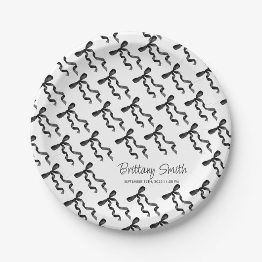 Zwarte strik papieren bordje (Voorkant)