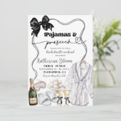 Zwarte Strik Pyjama Prosecco Bachelorette Weekend Kaart (Staand voorkant)