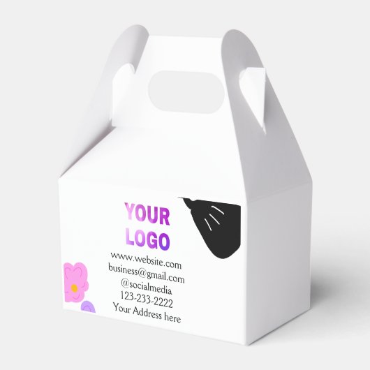 Zwarte strik roze paarse bloemen toevoegen logo bi bedankdoosjes (Voorkant Zijde)