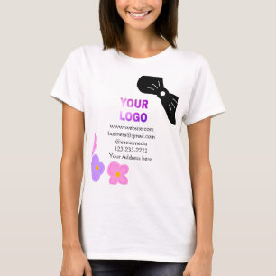 Zwarte strik roze paarse bloemen toevoegen logo bi t-shirt